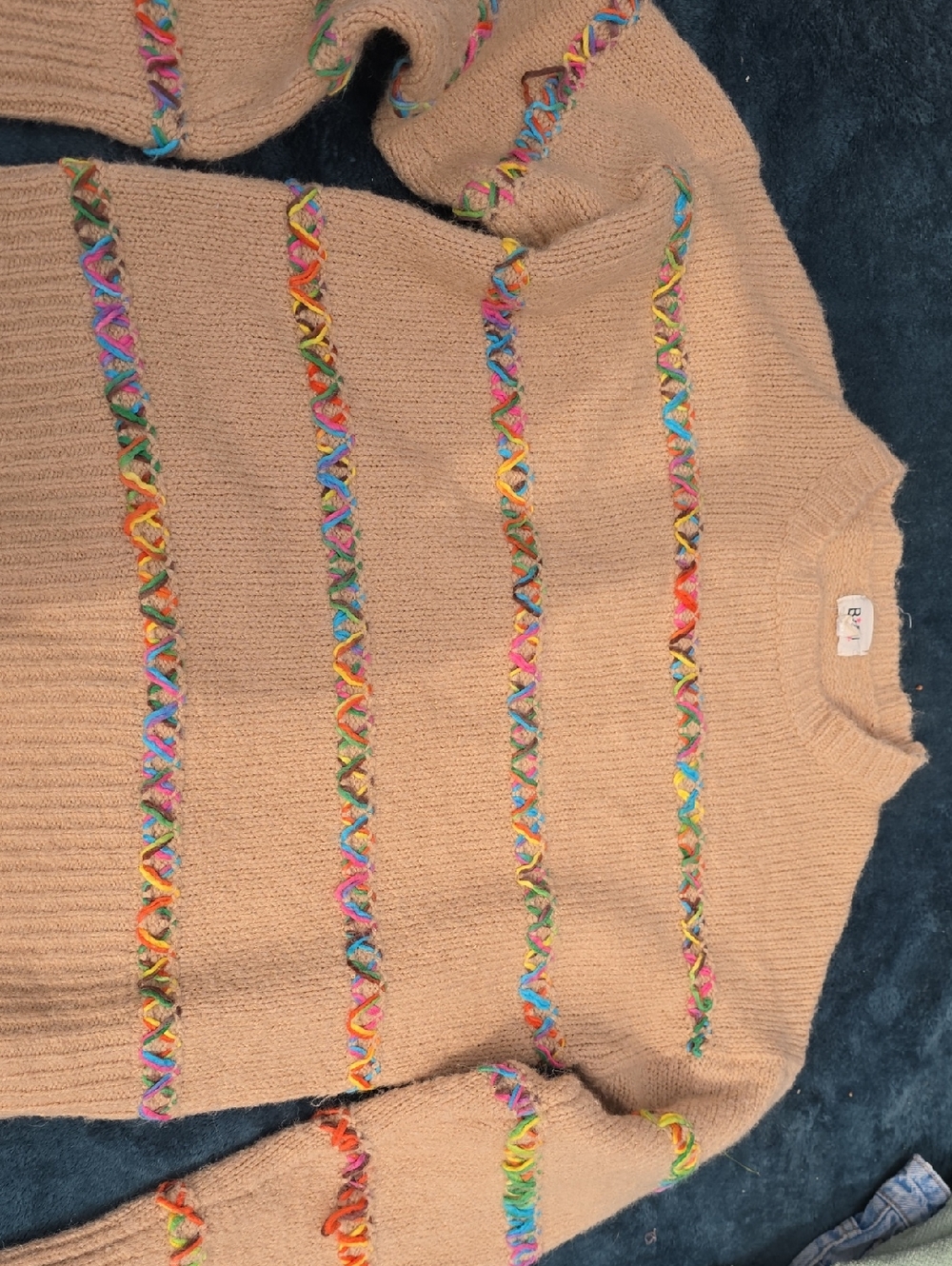 Bibi Beige Multicolor-Trim Crewneck Sweater - Women
